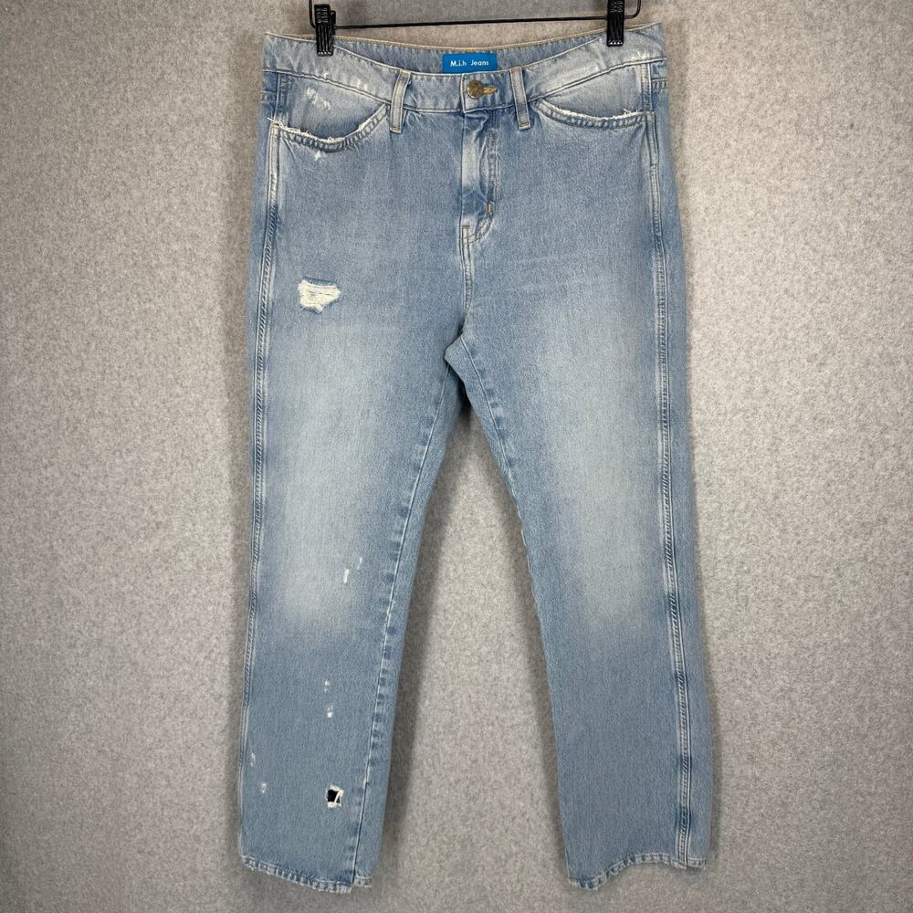 MiH Jeans Womens 30 Light Wash Mid Rise Straight Distressed Premium Denim Brand